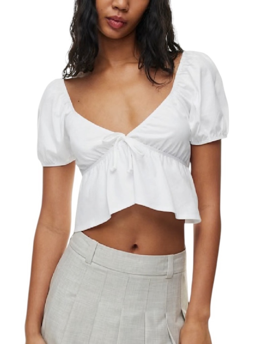 NWT Sunday Best Aritzia Kaia top cropped tie front puff sleeve in white size L
